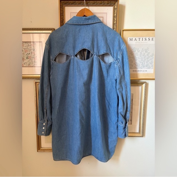 Ganni Blue Denim Shirt Dress with Back Cutouts - Picture 9 of 15